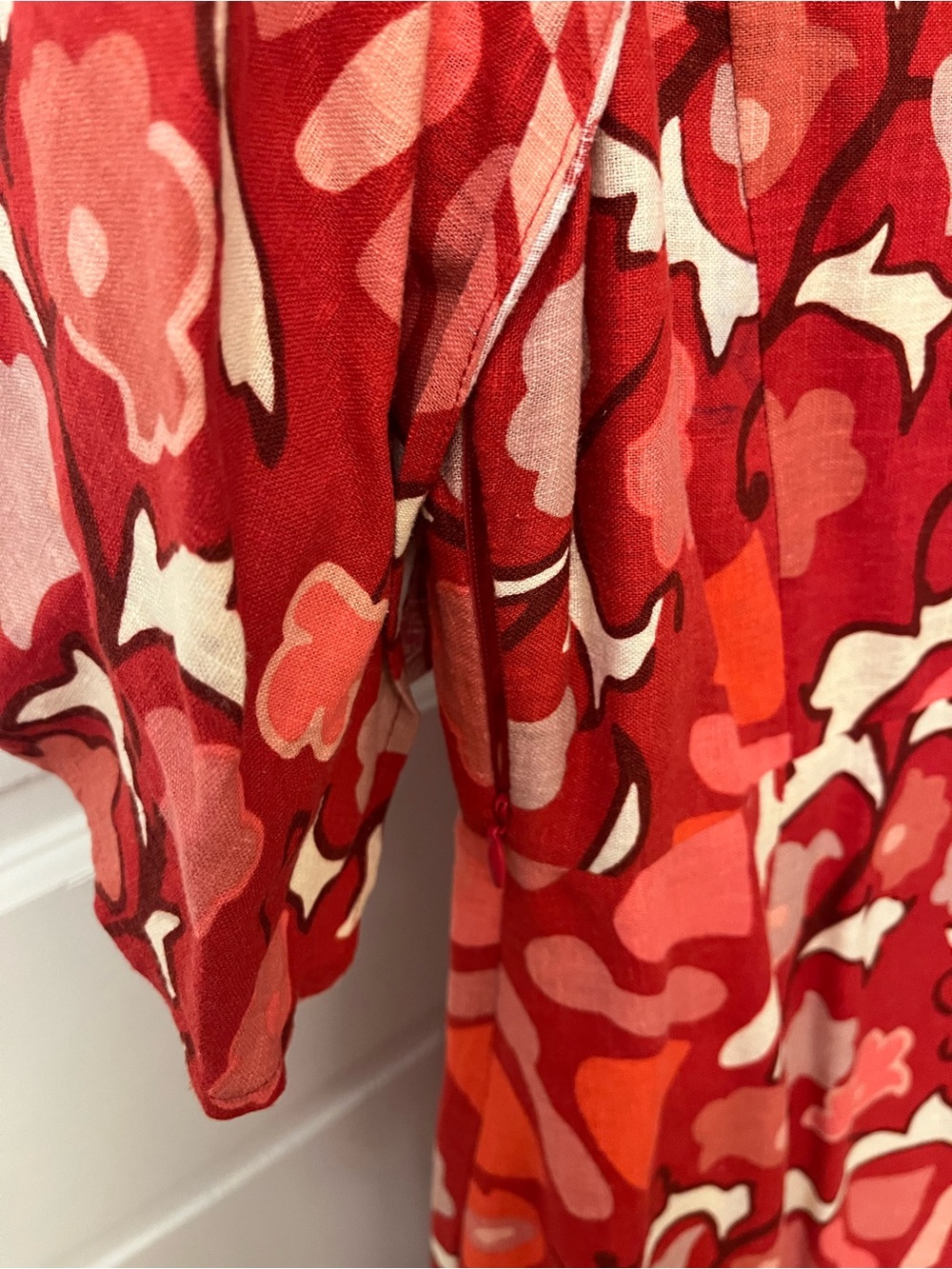 RHODE Red Floral Midi Dress with Flutter Sleeves - Picture 4 of 6